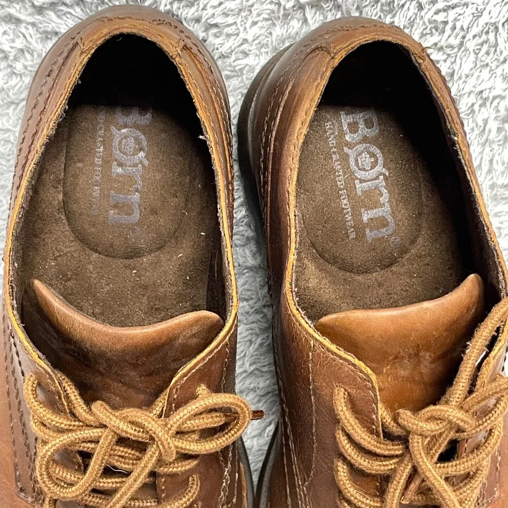 Born Mens Comfort Oxford Shoes 8.5M Brown Leather Lace Up Lug Sole